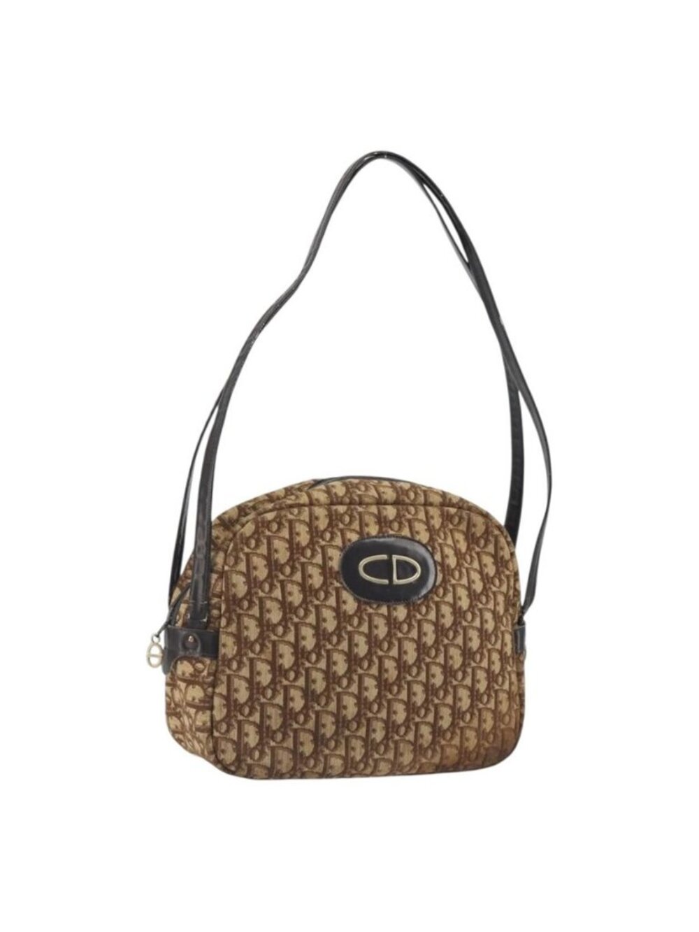 Authentic Christian Dior Trotter Canvas Shoulder Bag Brown Gold